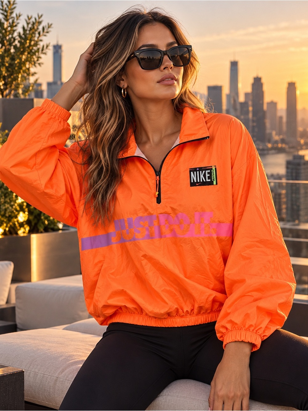 Nike just Do It Windbreaker Jacket Orange Pink Women’s 1X Half Zip Pullover